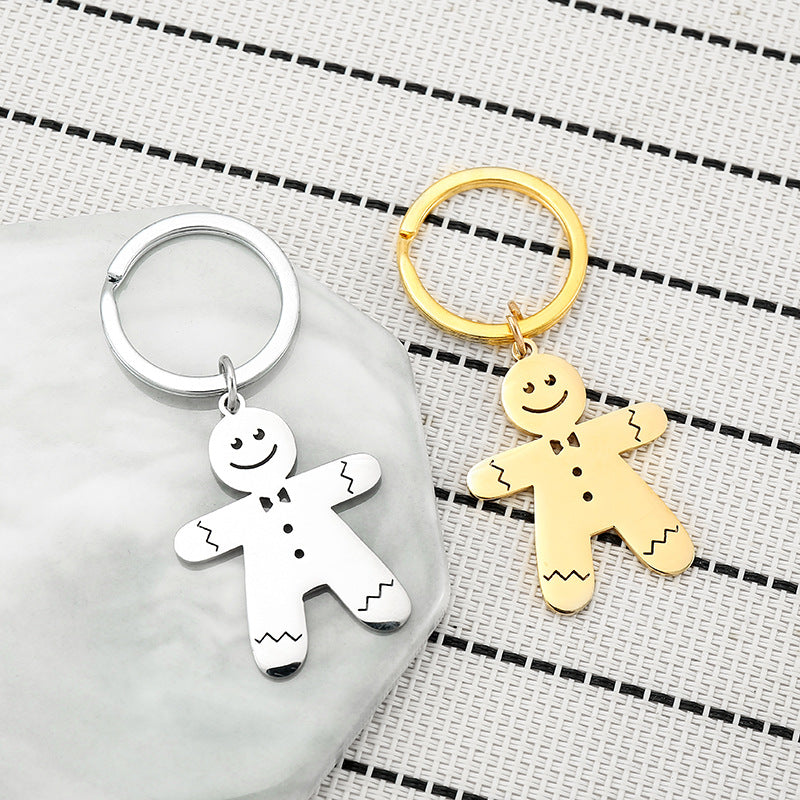 Wholesale Christmas Cartoon Gingerbread Man Stainless Steel Keychain